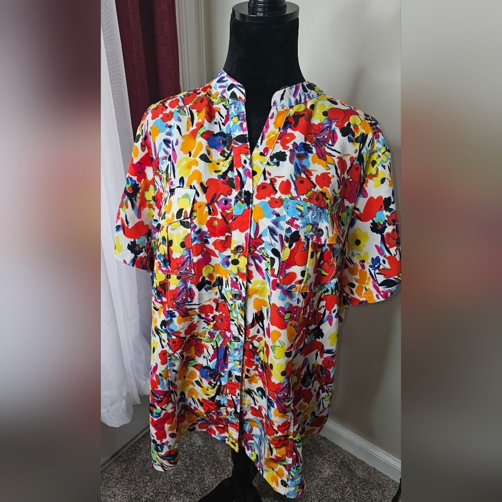 Laura Scott Blouse Women's 20/22W Plus Size Button Up Shirt